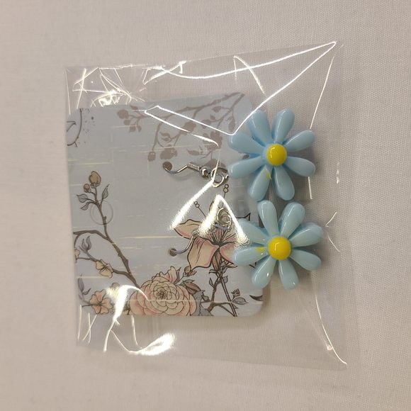 BLUE DAISY EARRINGS - Picture 2 of 2